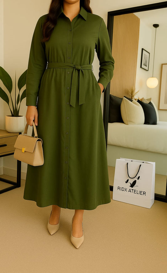 Belted Gown | Solid Cotton | 1 PCs Dress