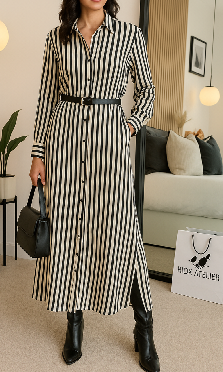 Monochrome Stripe | 1 PCs Dress | Cotton Linen Blend