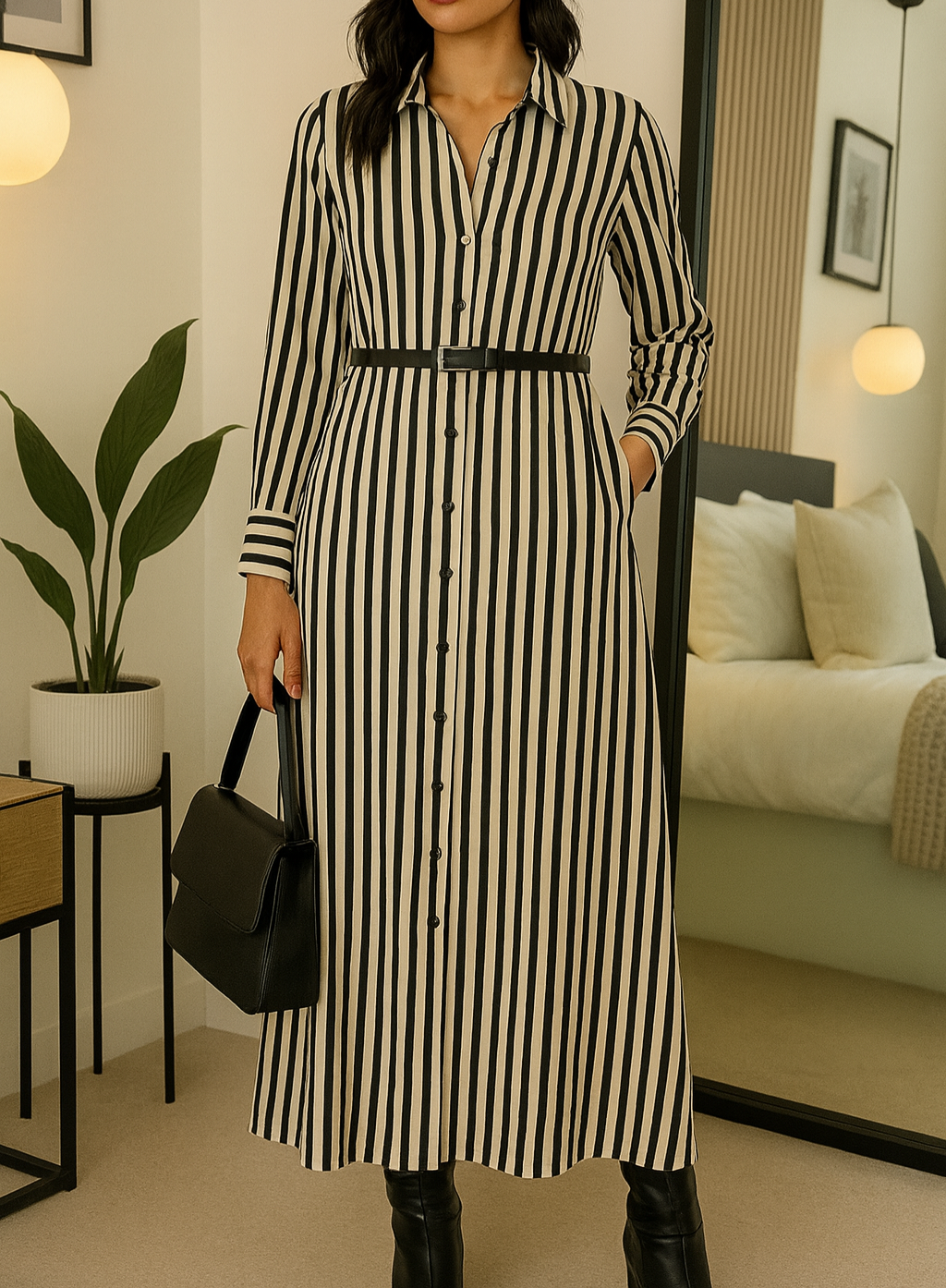 Monochrome Stripe | 1 PCs Dress | Cotton Linen Blend