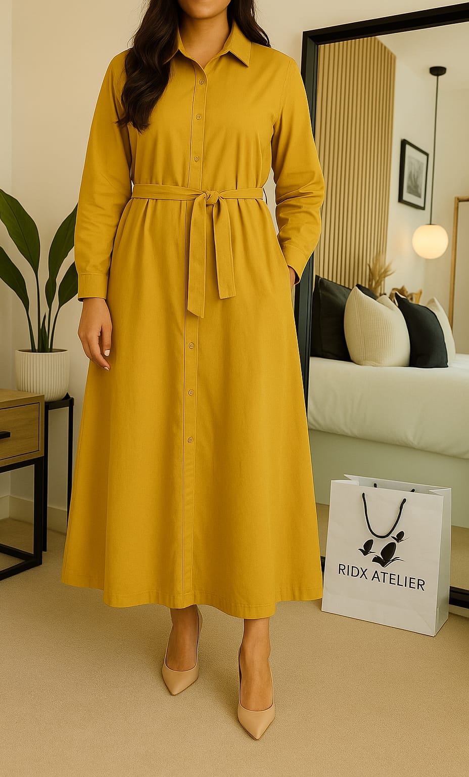 Belted Gown | Solid Cotton | 1 PCs Dress