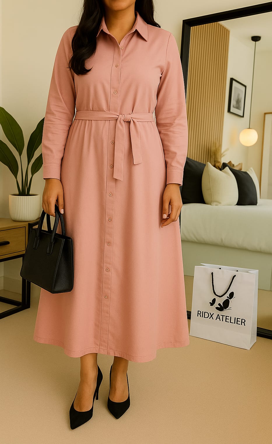 Belted Gown | Solid Cotton | 1 PCs Dress