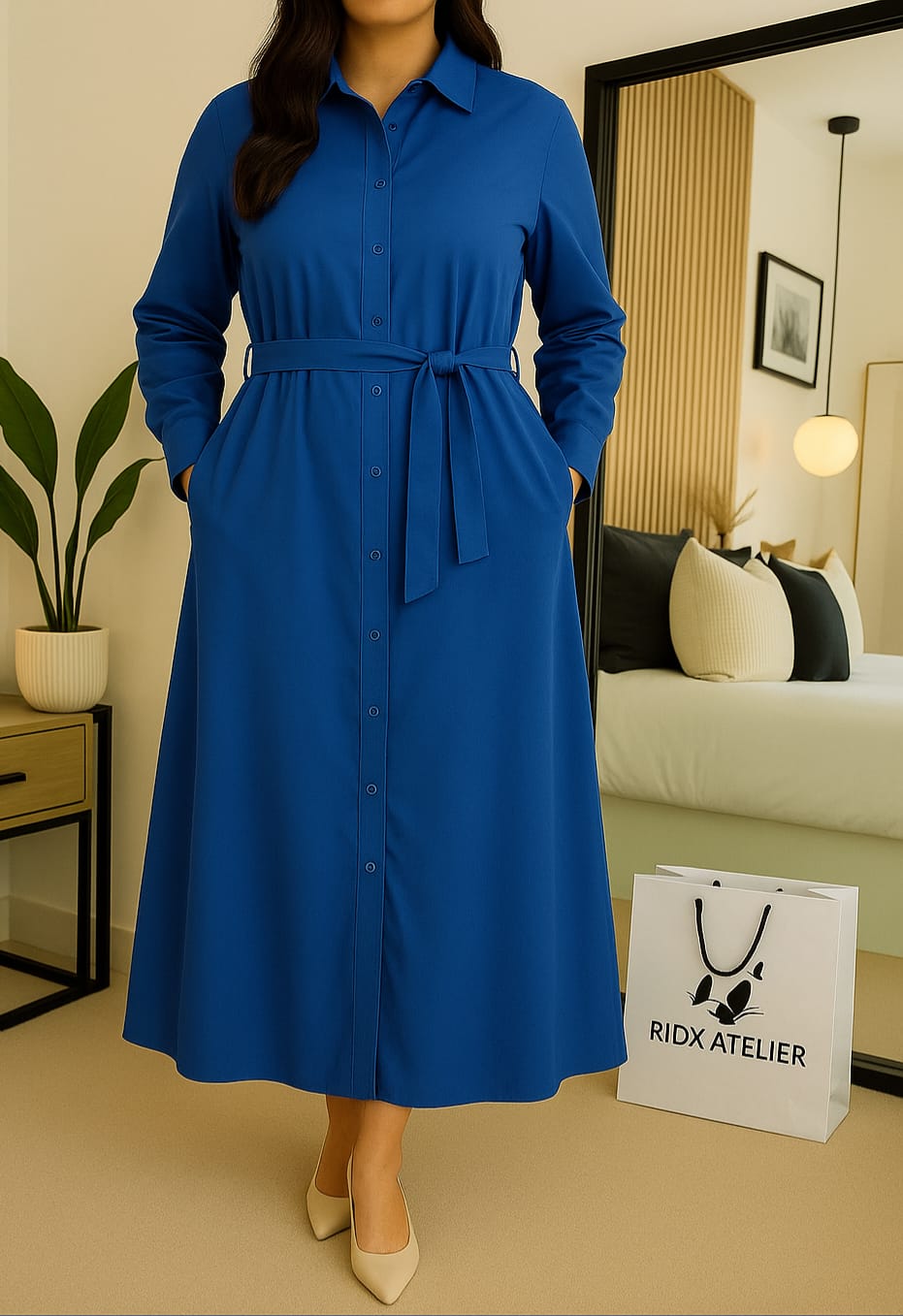 Belted Gown | Solid Cotton | 1 PCs Dress