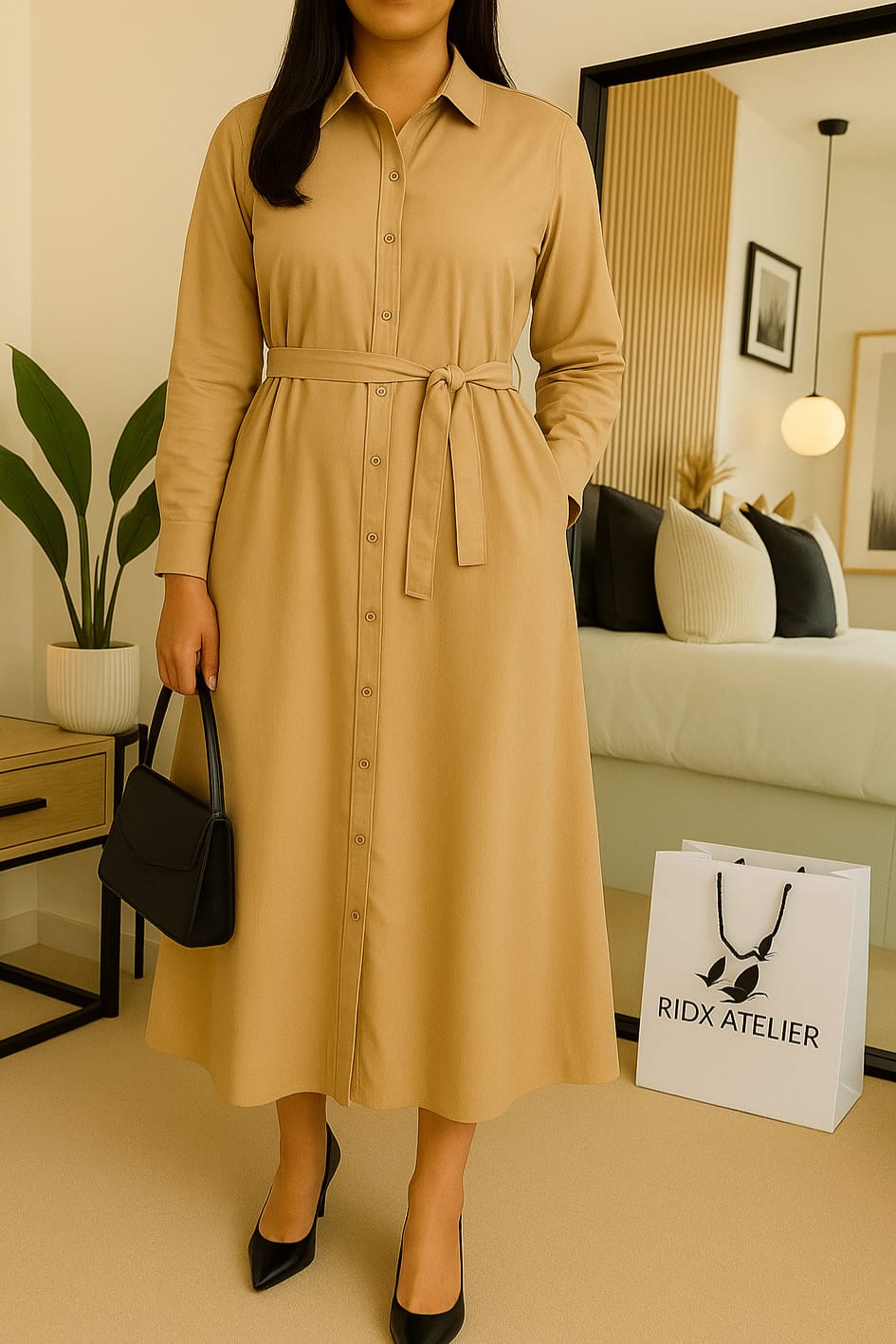 Belted Gown | Solid Cotton | 1 PCs Dress