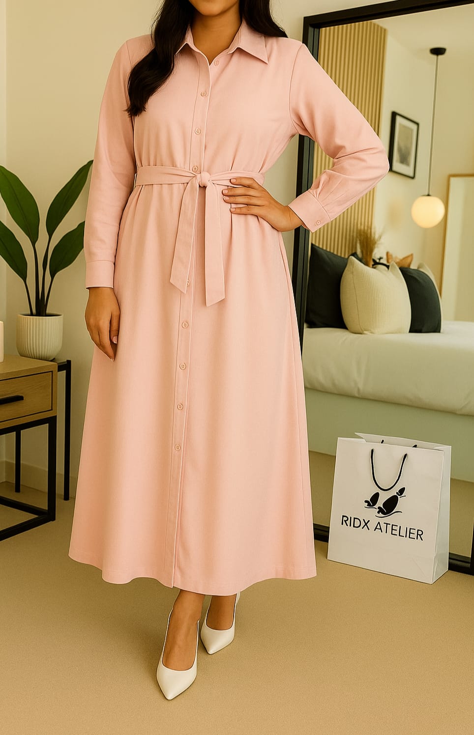 Belted Gown | Solid Cotton | 1 PCs Dress