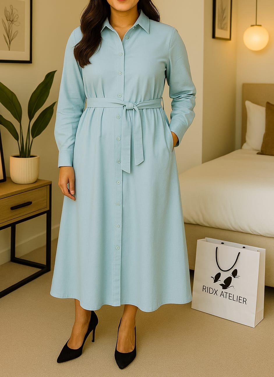 Belted Gown | Solid Cotton | 1 PCs Dress