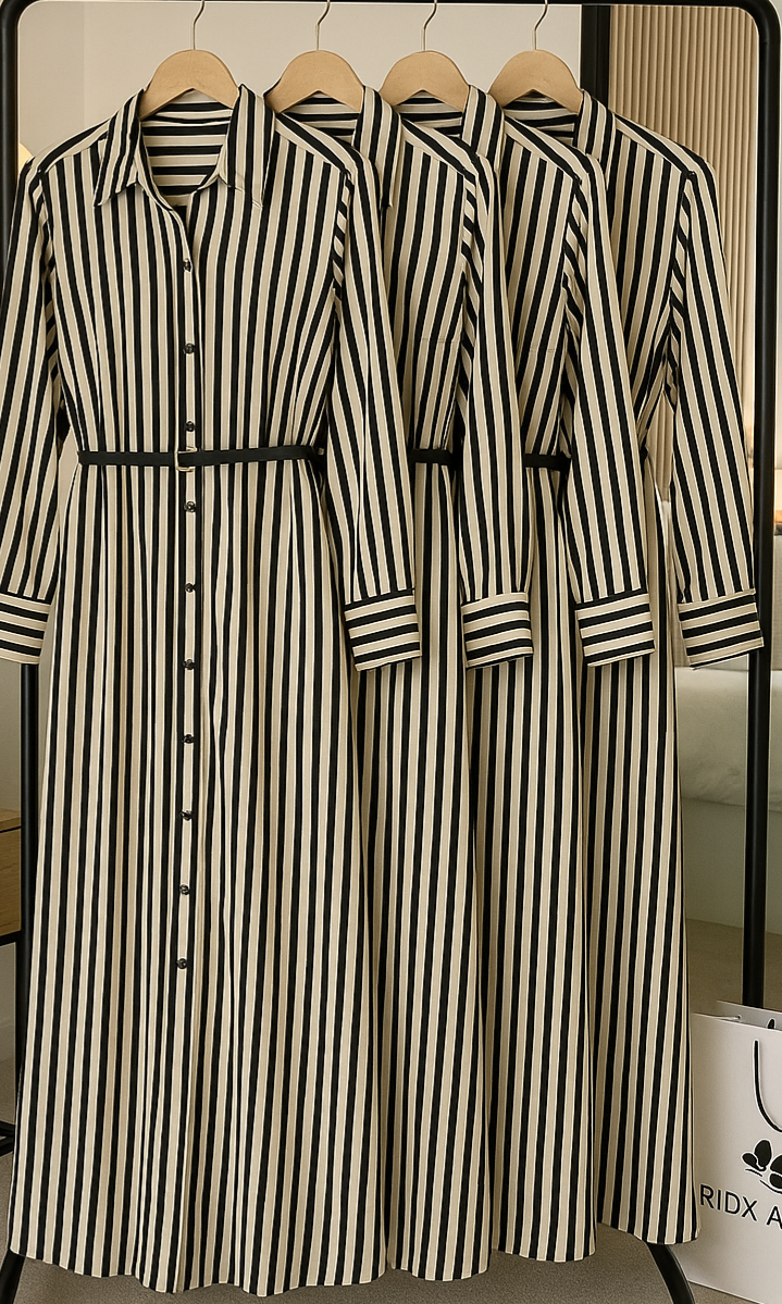 Monochrome Stripe | 1 PCs Dress | Cotton Linen Blend